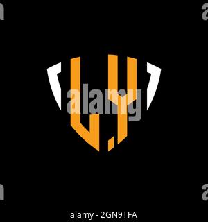LY logo with shield white orange shape design template isolated on black background Stock Vector