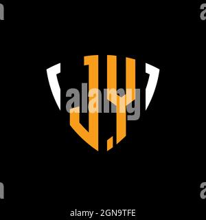 JY logo with shield white orange shape design template isolated on black background Stock Vector