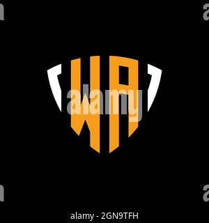 WA logo with shield white orange shape design template isolated on black background Stock Vector