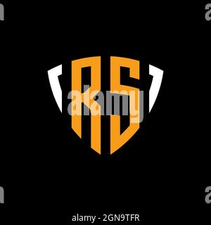RS logo with shield white orange shape design template isolated on black background Stock Vector