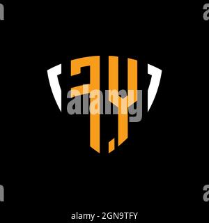 FY logo with shield white orange shape design template isolated on black background Stock Vector