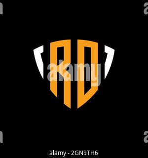 RO logo with shield white orange shape design template isolated on black background Stock Vector