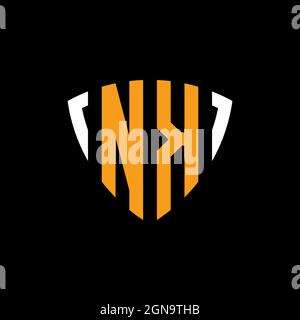 NK logo with shield white orange shape design template isolated on black background Stock Vector