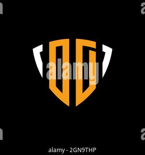 OD logo with shield white orange shape design template isolated on black background Stock Vector