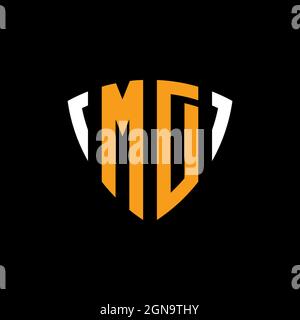 MD logo with shield white orange shape design template isolated on black background Stock Vector