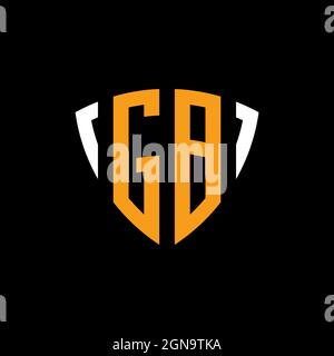 GB logo with shield white orange shape design template isolated on black background Stock Vector