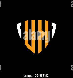 UK logo with shield white orange shape design template isolated on black background Stock Vector