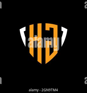 HG logo with shield white orange shape design template isolated on black background Stock Vector