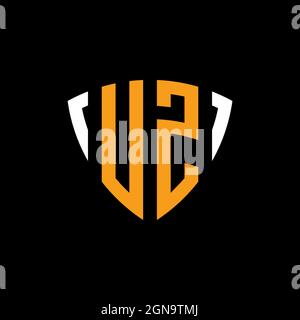 UZ logo with shield white orange shape design template isolated on black background Stock Vector
