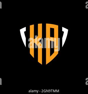 KB logo with shield white orange shape design template isolated on black background Stock Vector