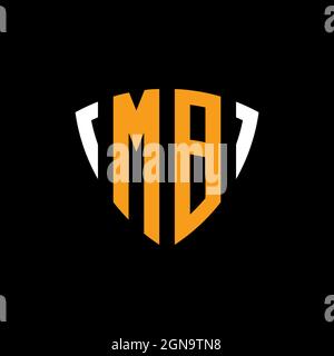MB logo with shield white orange shape design template isolated on black background Stock Vector