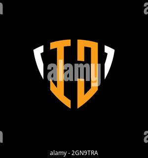 IC logo with shield white orange shape design template isolated on black background Stock Vector