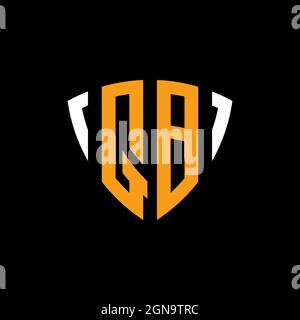 QB logo with shield white orange shape design template isolated on black background Stock Vector
