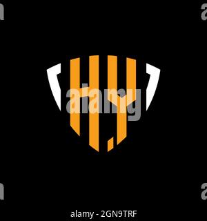 HY logo with shield white orange shape design template isolated on black background Stock Vector