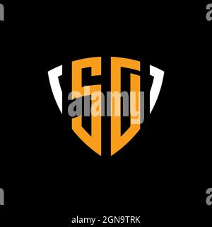 SD logo with shield white orange shape design template isolated on black background Stock Vector