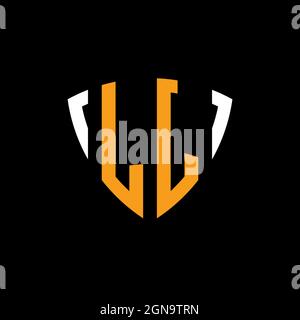 LJ logo with shield white orange shape design template isolated on black background Stock Vector