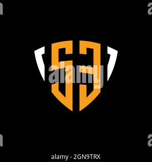 SE logo with shield white orange shape design template isolated on black background Stock Vector