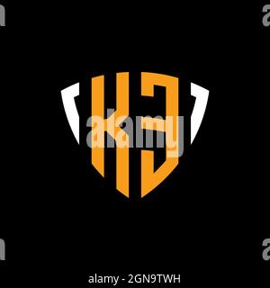 KE logo with shield white orange shape design template isolated on black background Stock Vector