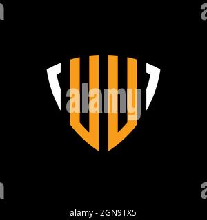 UU logo with shield white orange shape design template isolated on black background Stock Vector
