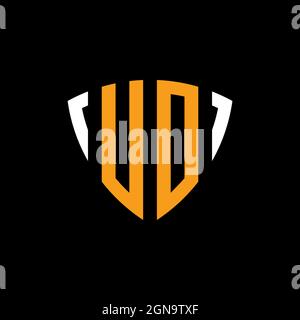 UO logo with shield white orange shape design template isolated on black background Stock Vector