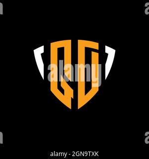 QD logo with shield white orange shape design template isolated on black background Stock Vector