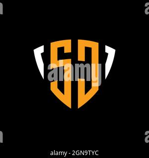 SC logo with shield white orange shape design template isolated on black background Stock Vector