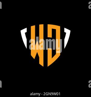 WC logo with shield white orange shape design template isolated on black background Stock Vector