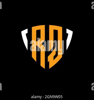 RQ logo with shield white orange shape design template isolated on black background Stock Vector