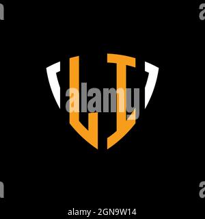 LI logo with shield white orange shape design template isolated on black background Stock Vector