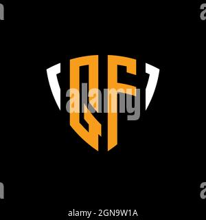 QF logo with shield white orange shape design template isolated on black background Stock Vector