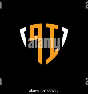 PI logo with shield white orange shape design template isolated on black background Stock Vector