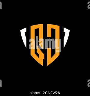 QC logo with shield white orange shape design template isolated on black background Stock Vector