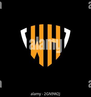 WH logo with shield white orange shape design template isolated on black background Stock Vector