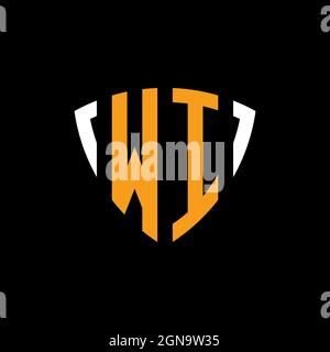 WI logo with shield white orange shape design template isolated on black background Stock Vector