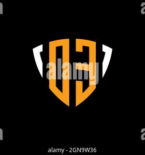 OE logo with shield white orange shape design template isolated on black background Stock Vector