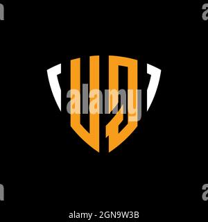 UQ logo with shield white orange shape design template isolated on black background Stock Vector