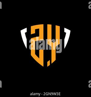 ZY logo with shield white orange shape design template isolated on black background Stock Vector