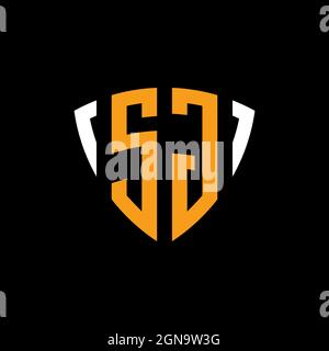 SG logo with shield white orange shape design template isolated on black background Stock Vector