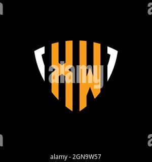 XW logo with shield white orange shape design template isolated on black background Stock Vector