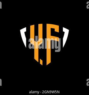 YF logo with shield white orange shape design template isolated on black background Stock Vector
