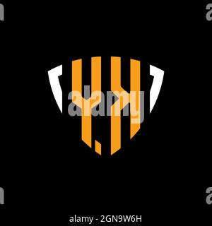 YK logo with shield white orange shape design template isolated on black background Stock Vector