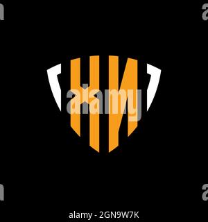 XN logo with shield white orange shape design template isolated on black background Stock Vector
