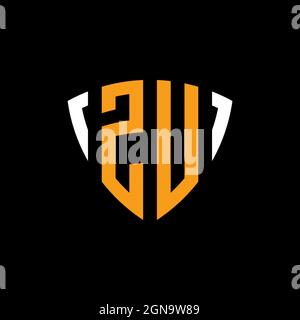 ZU logo with shield white orange shape design template isolated on black background Stock Vector