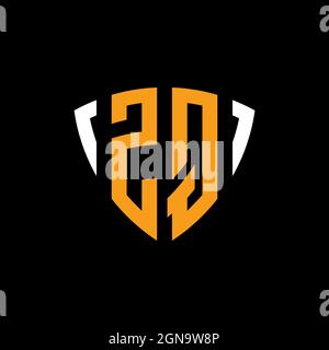 ZQ logo with shield white orange shape design template isolated on black background Stock Vector