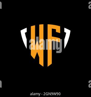 WF logo with shield white orange shape design template isolated on black background Stock Vector