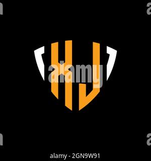 XL logo with shield white orange shape design template isolated on black background Stock Vector