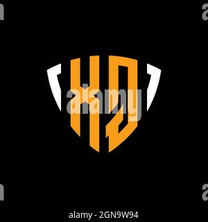 XQ logo with shield white orange shape design template isolated on black background Stock Vector