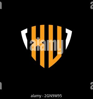 XU logo with shield white orange shape design template isolated on black background Stock Vector