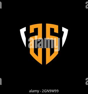 ZS logo with shield white orange shape design template isolated on black background Stock Vector