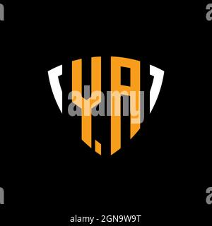 YA logo with shield white orange shape design template isolated on black background Stock Vector